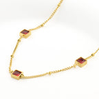 Blueyejewelry - Square Garnet Diamond Necklace - 18k Gold Stainless Steel