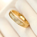 Curved Ribbed Ring - Textured Gold Ring -Simple Striped Band