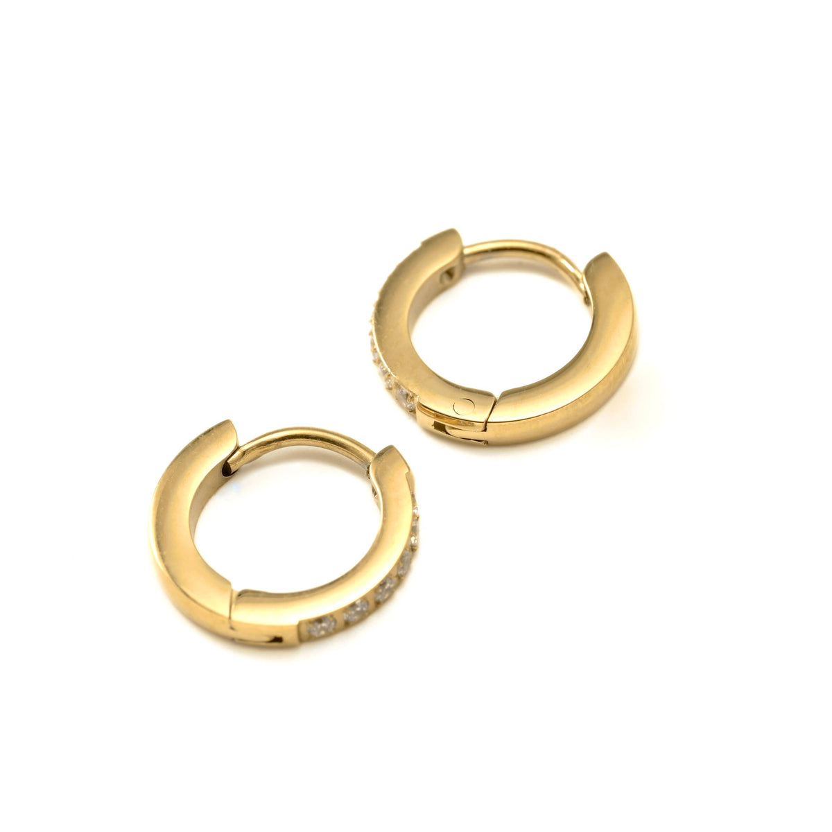 Blueyejewelry - Flat Pave CZ Huggie Hoop Earrings - 15mm - Stainless Steel