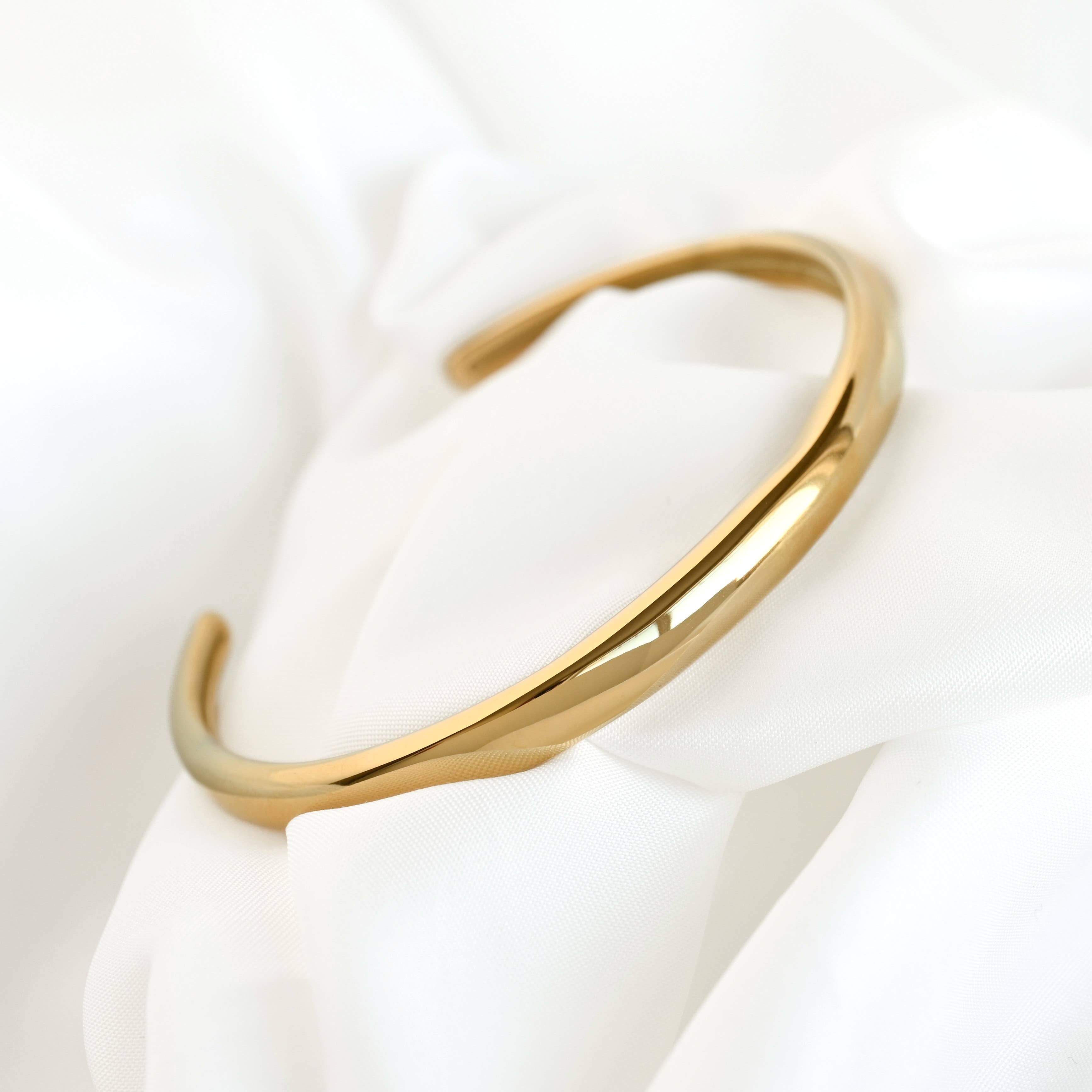 Slim Dome Cuff Bracelet - Adjustable Gold Cuff - Open Bangle