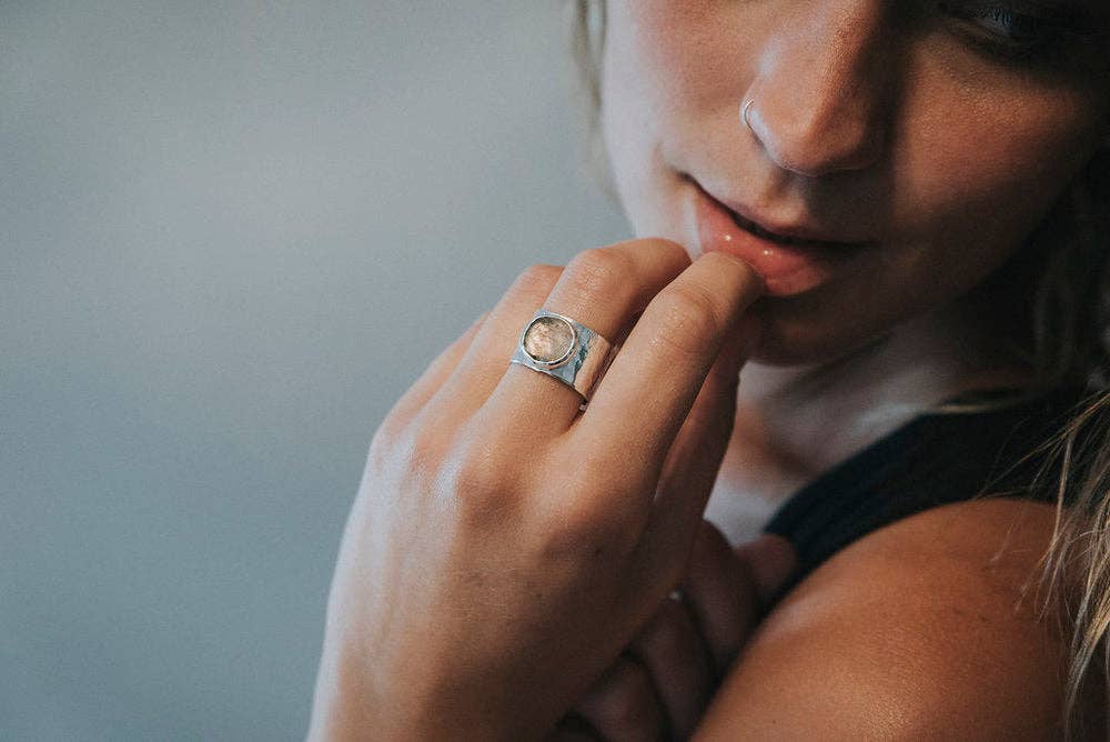 Labradorite Wide Band Ring