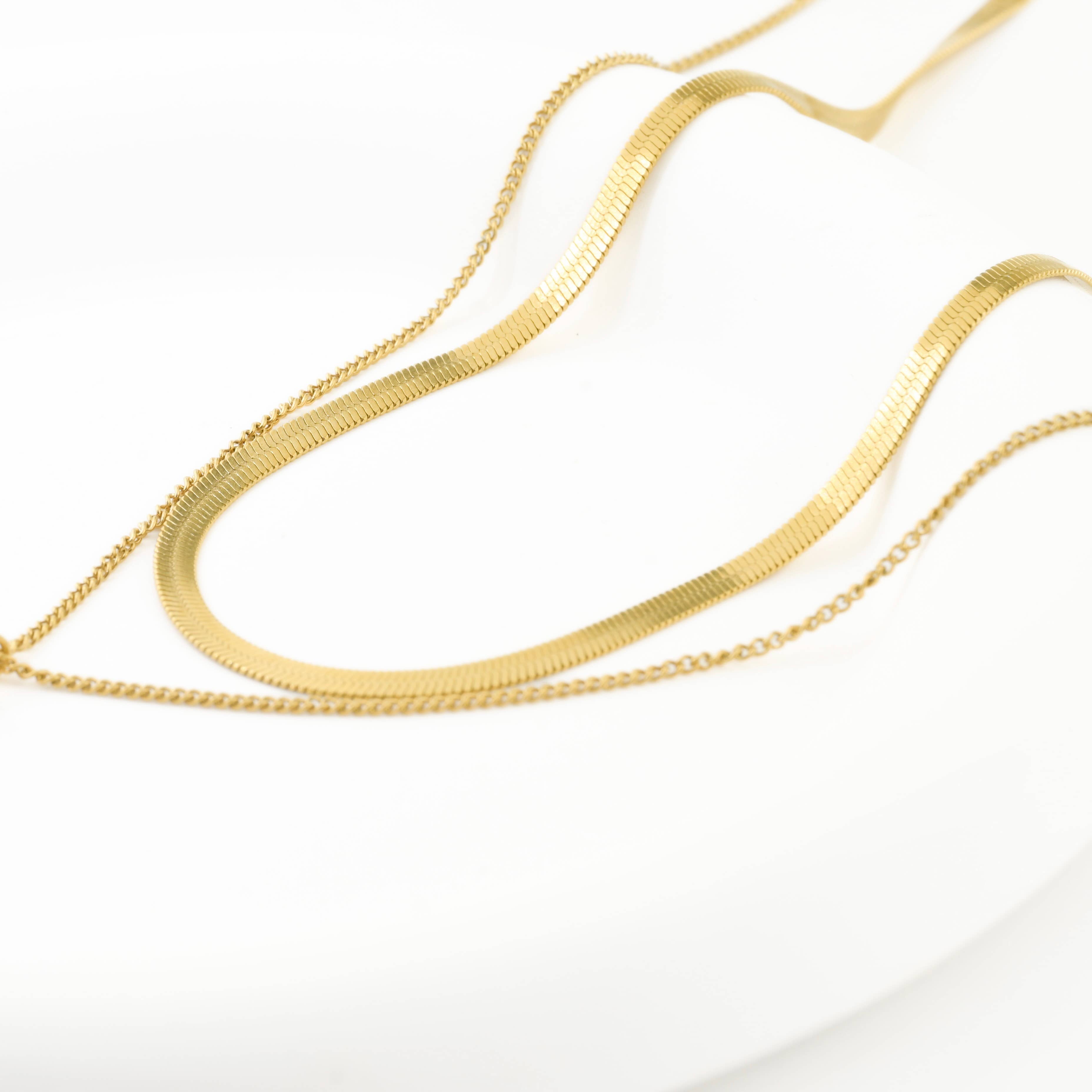 Layered Herringbone Necklace - Cushion Cut Emerald Necklace