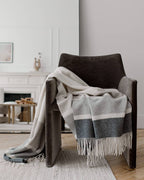 Manhattan Wool Throw - White, Otter Beige with Grey Stripes