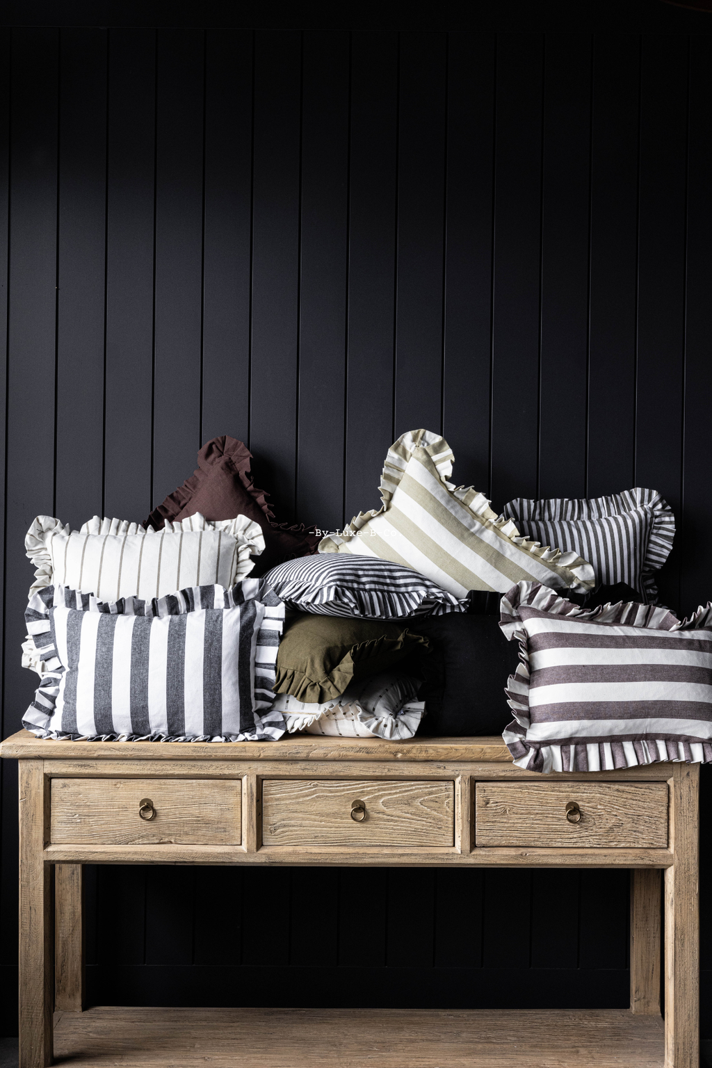 Luxe B Co- Ruffle Lumbar Pillow Cover Brown