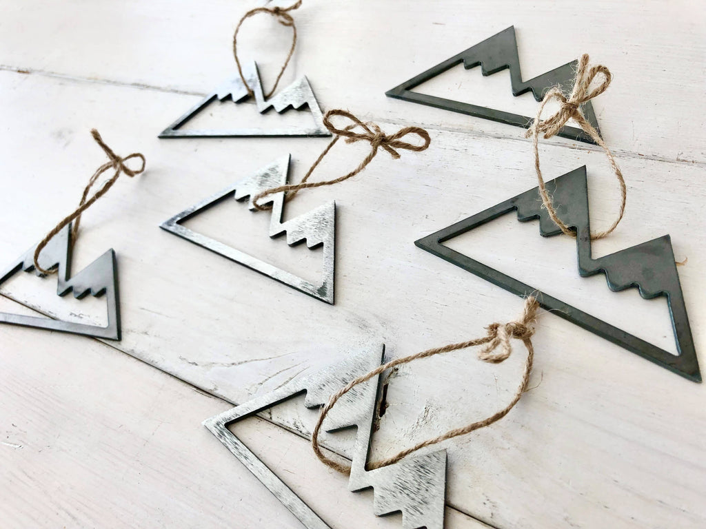 Rustic Metal Mountain Christmas Ornament