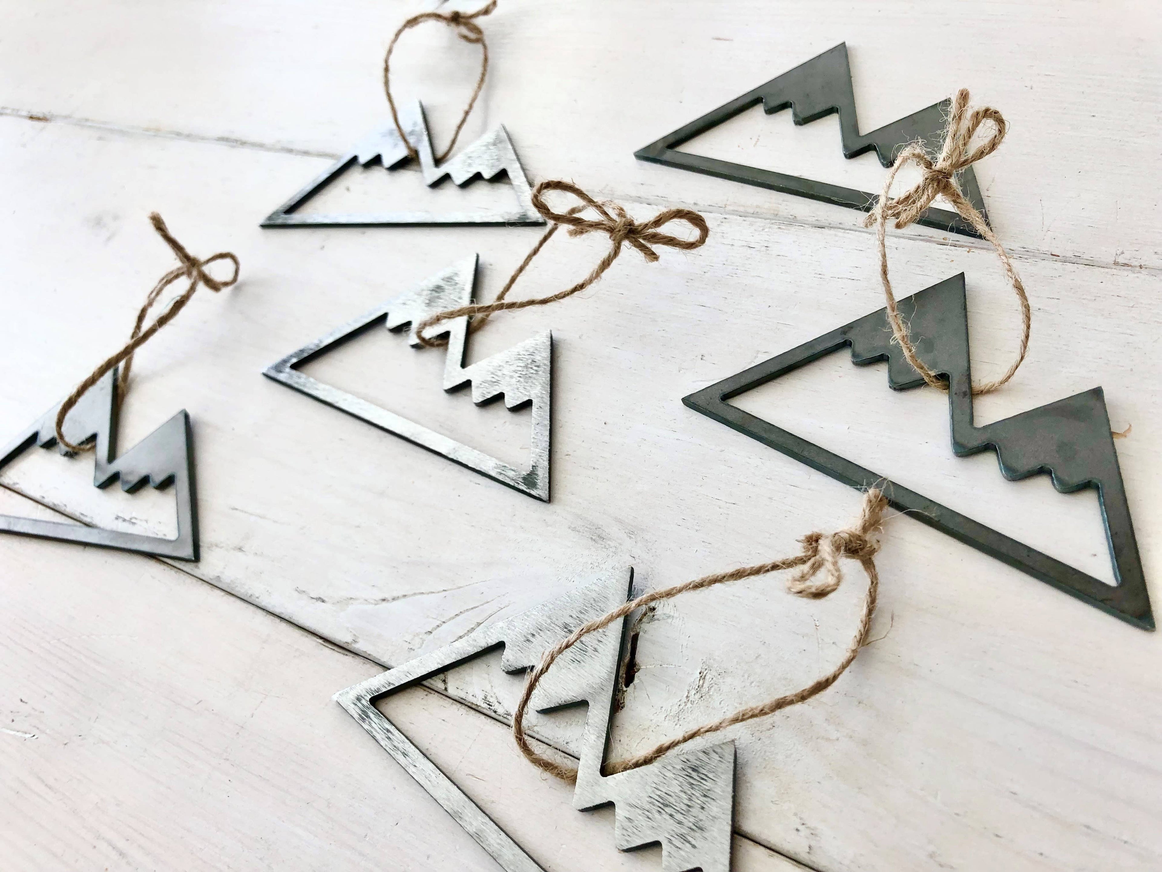 Rustic Metal Mountain Christmas Ornament