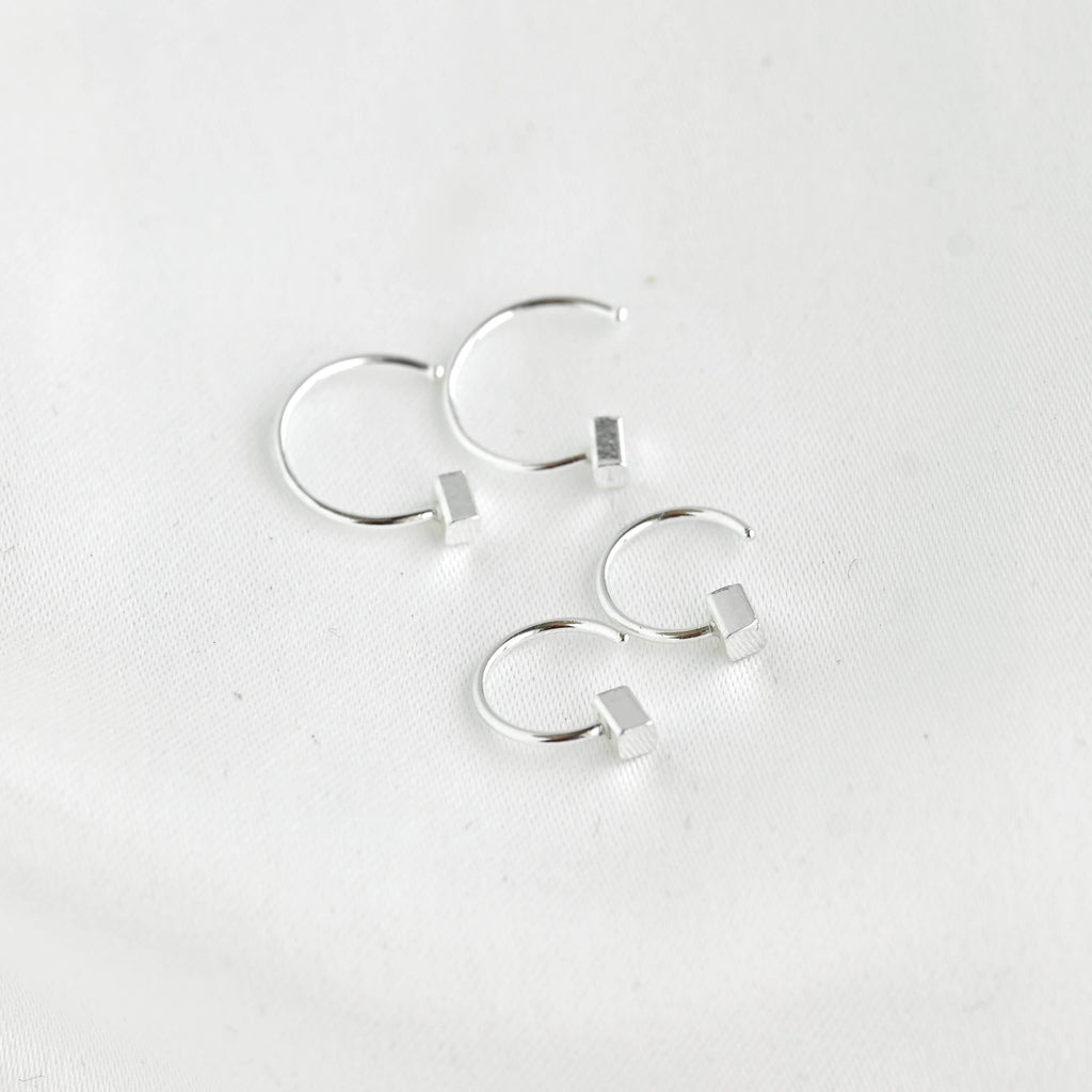Silver Rectangle Hoops - 925 Silver Geometric Earrings