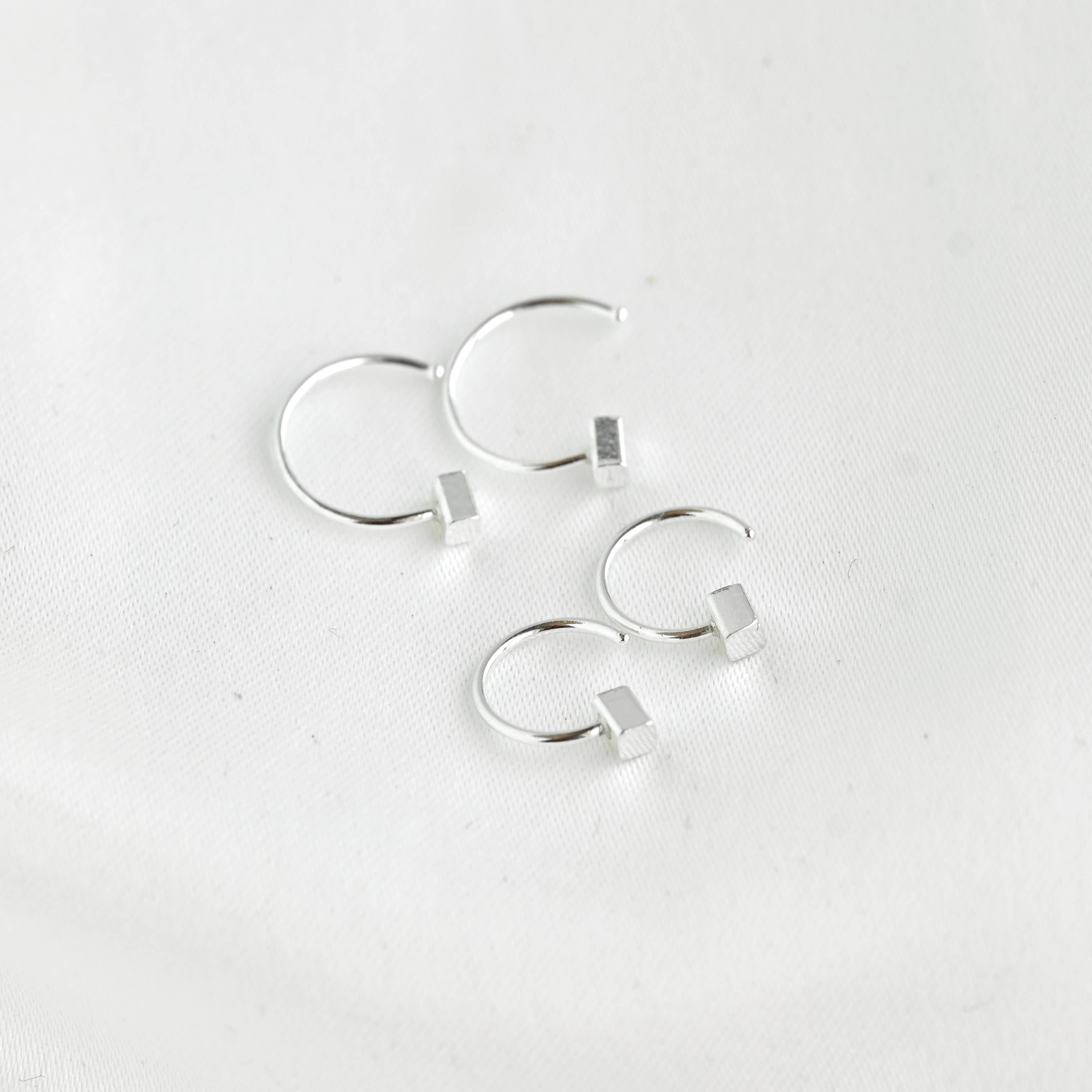 Silver Rectangle Hoops - 925 Silver Geometric Earrings
