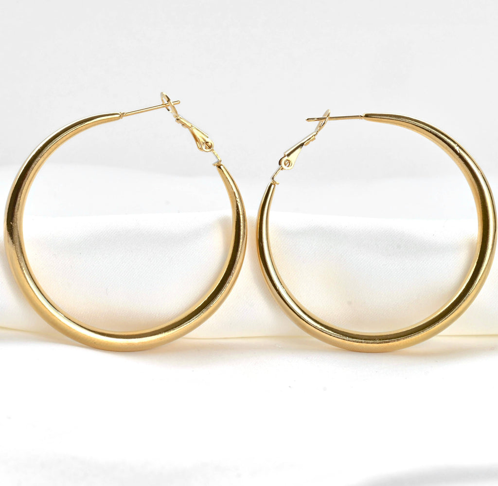 Blueyejewelry - Thick Gold Tapered Hoop Earrings - 47mm - Stainless Steel
