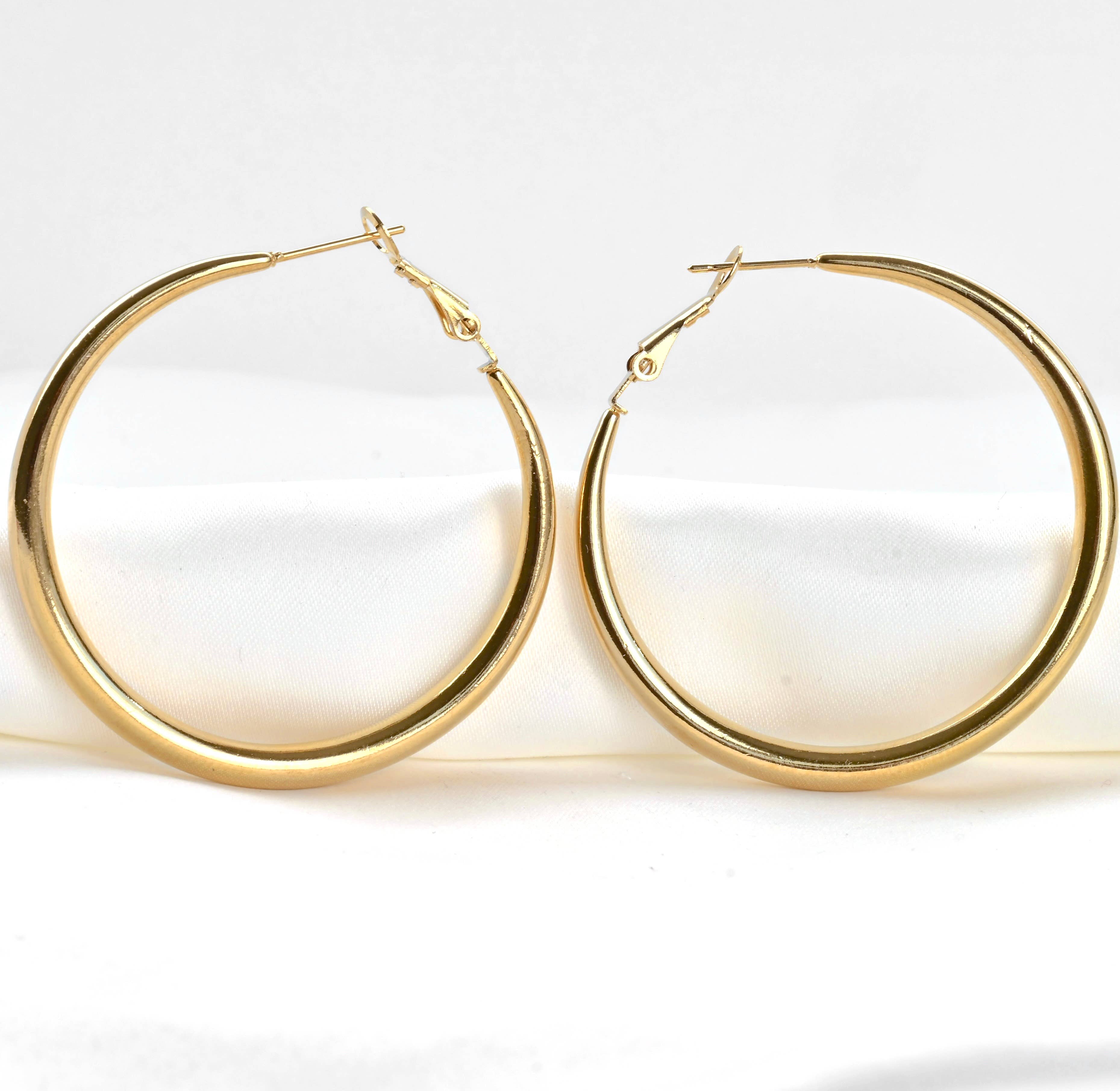 Blueyejewelry - Thick Gold Tapered Hoop Earrings - 47mm - Stainless Steel