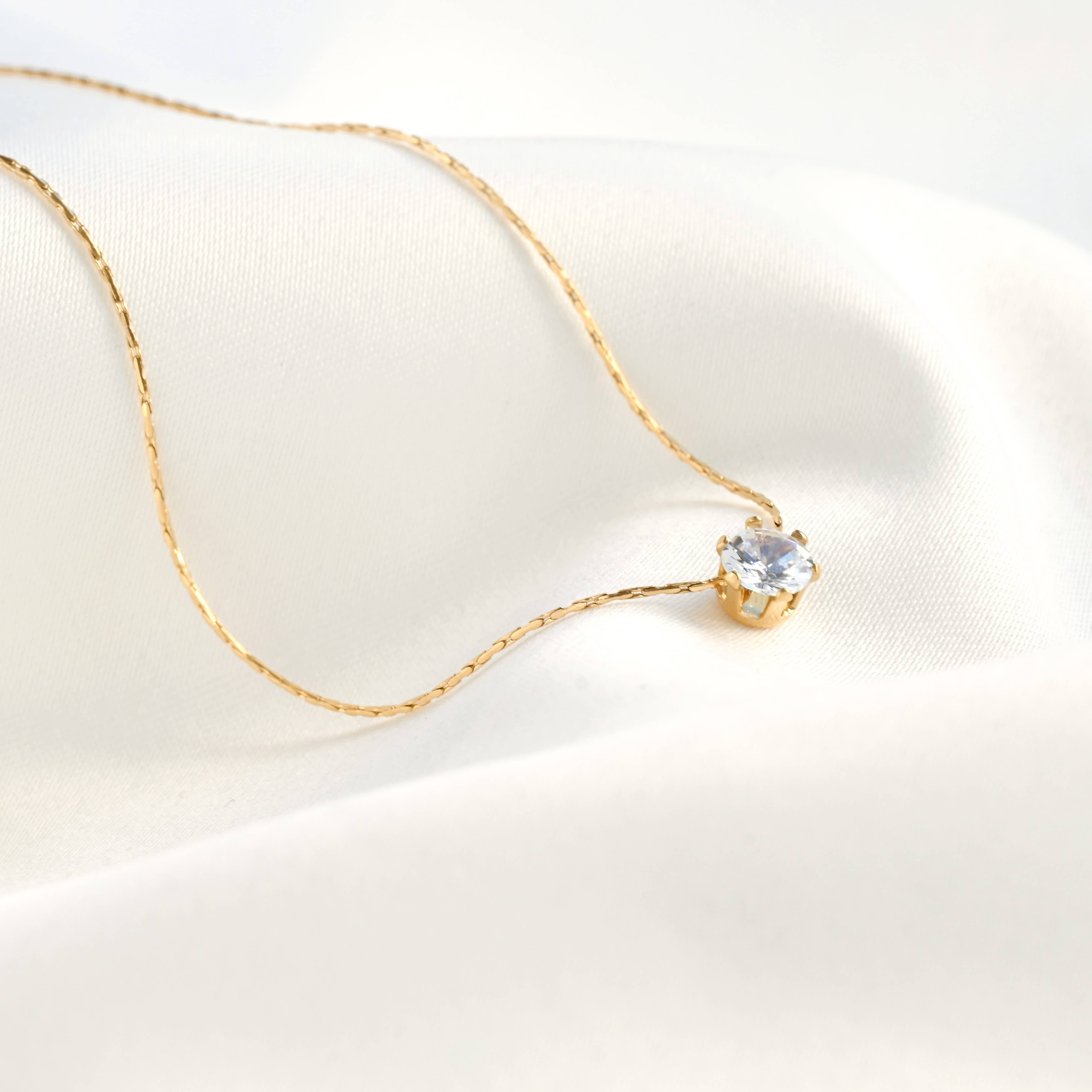 Solitaire Necklace - Tarnish-free Diamond Pendant
