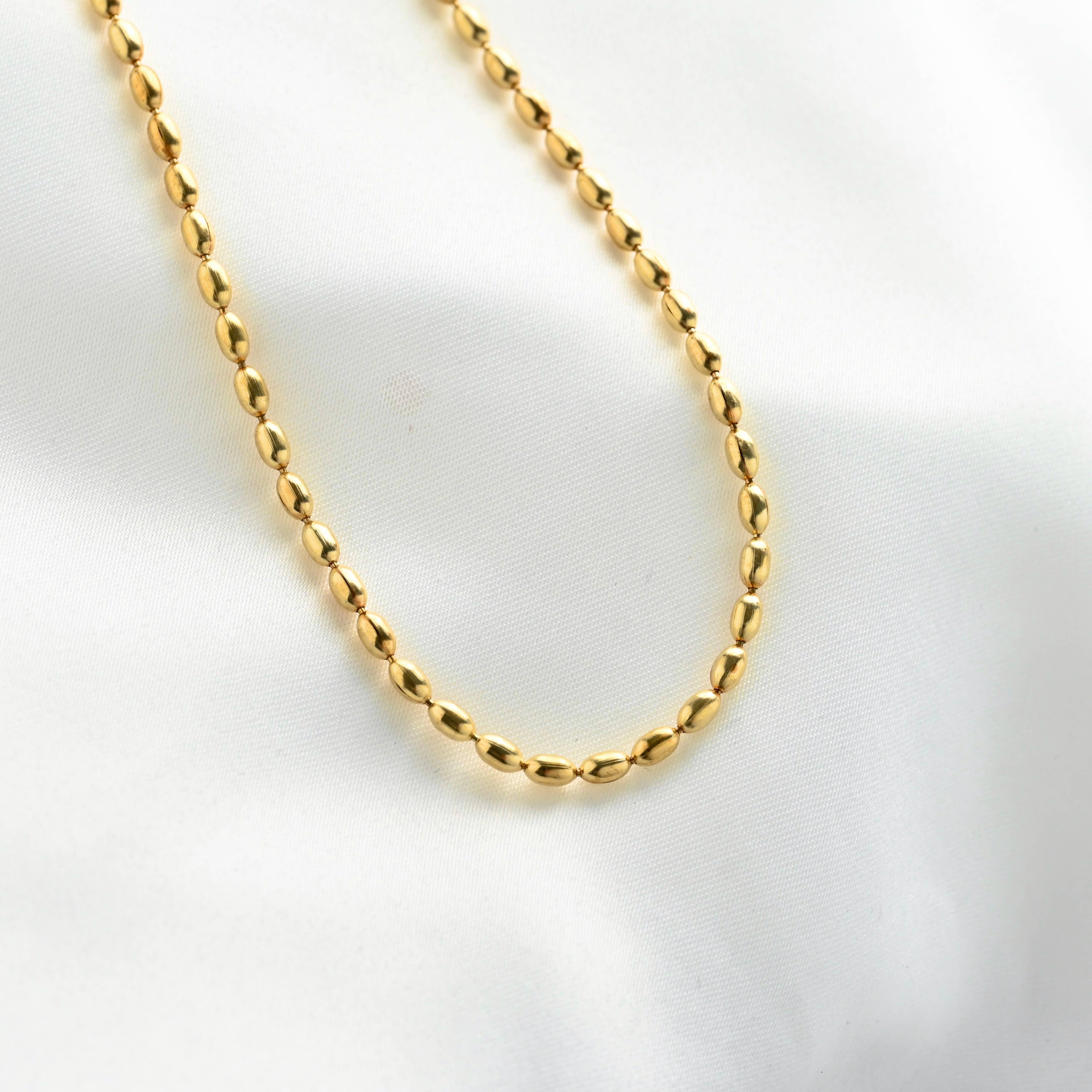 Blueyejewelry - Oval Beaded Chain Necklace - Dainty Gold Layering Necklace