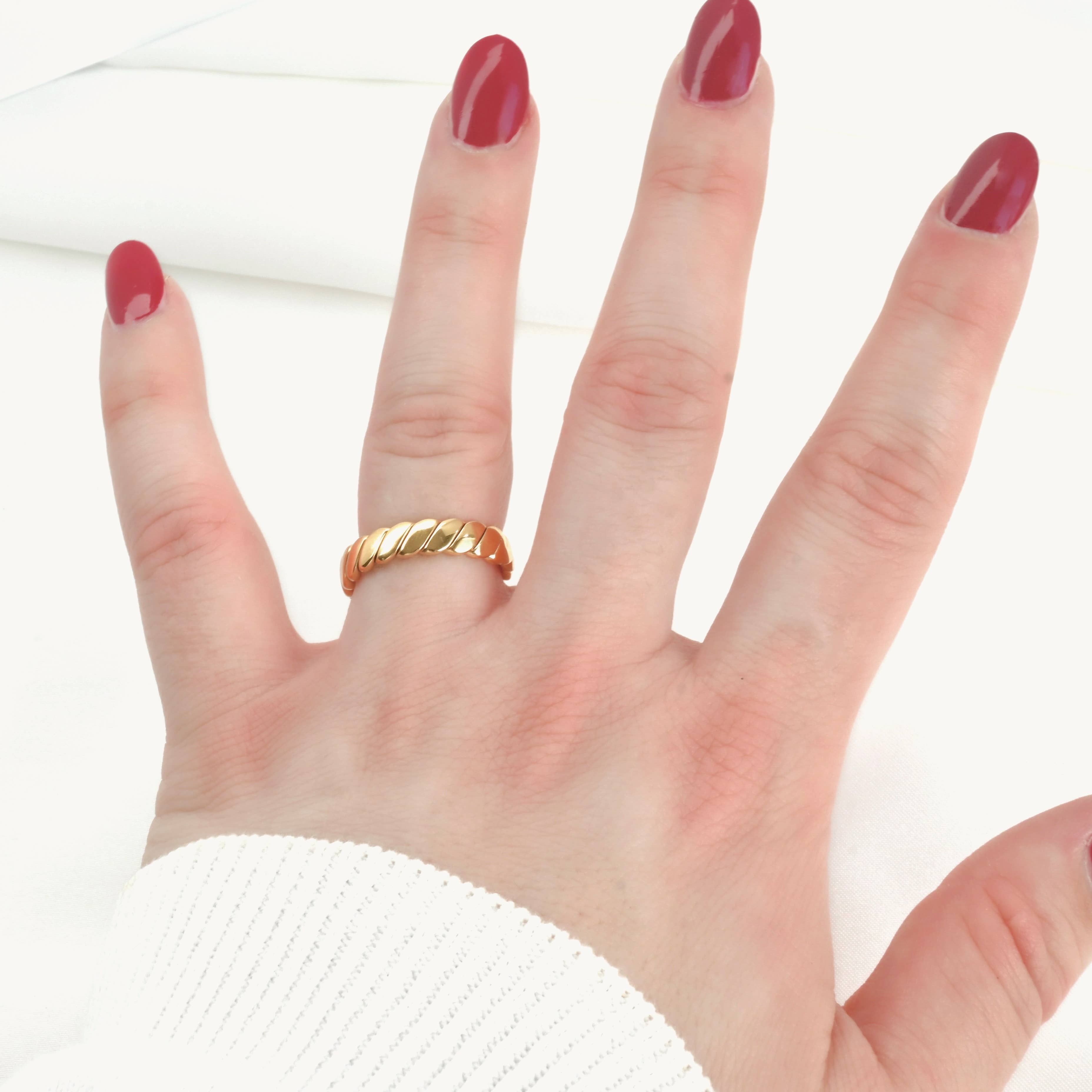 Twisted Bold Ring -  Waterproof Gold Wide Twist Ring