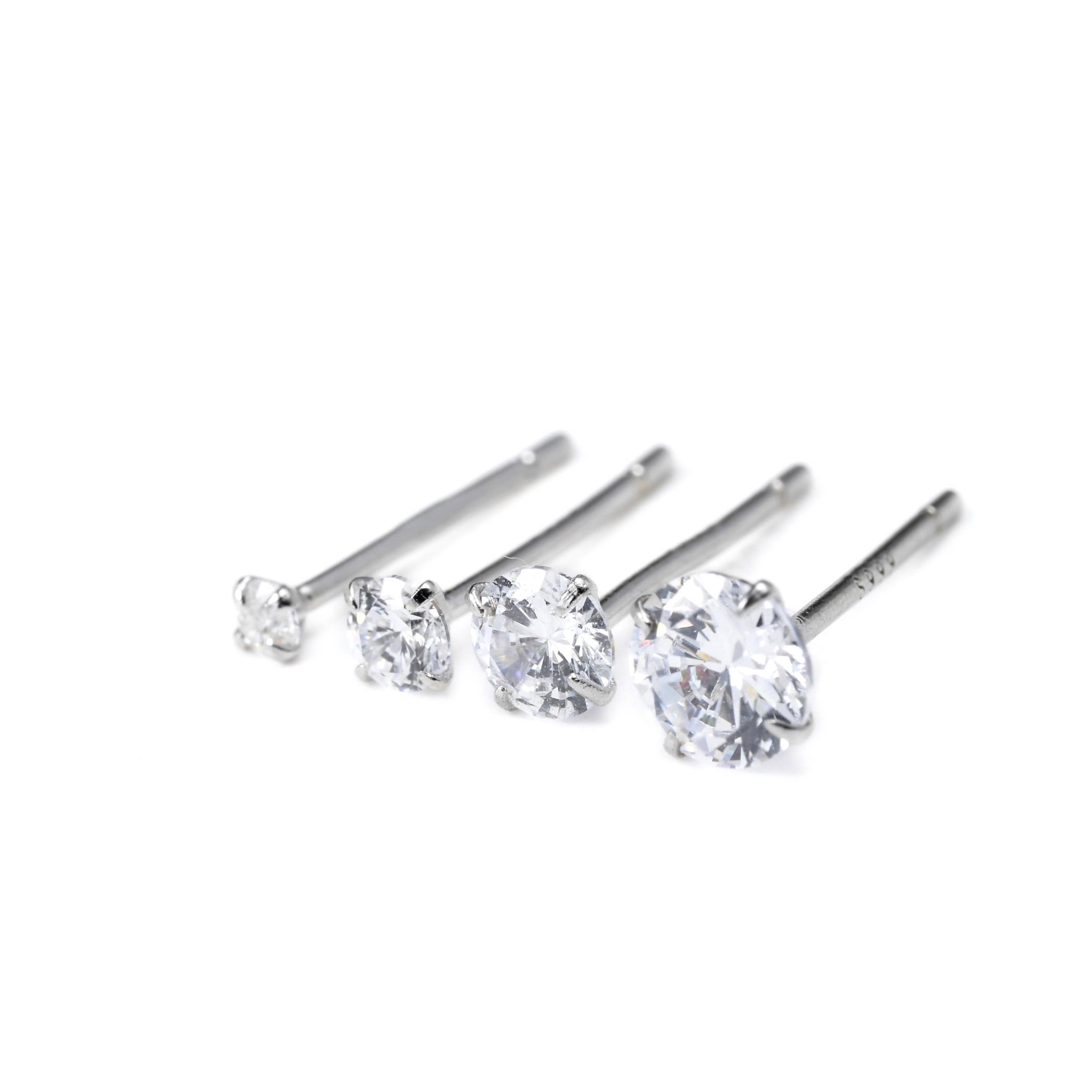 Blueyejewelry -  925 Silver Solitaire Studs - Prong Diamond Stud Earrings