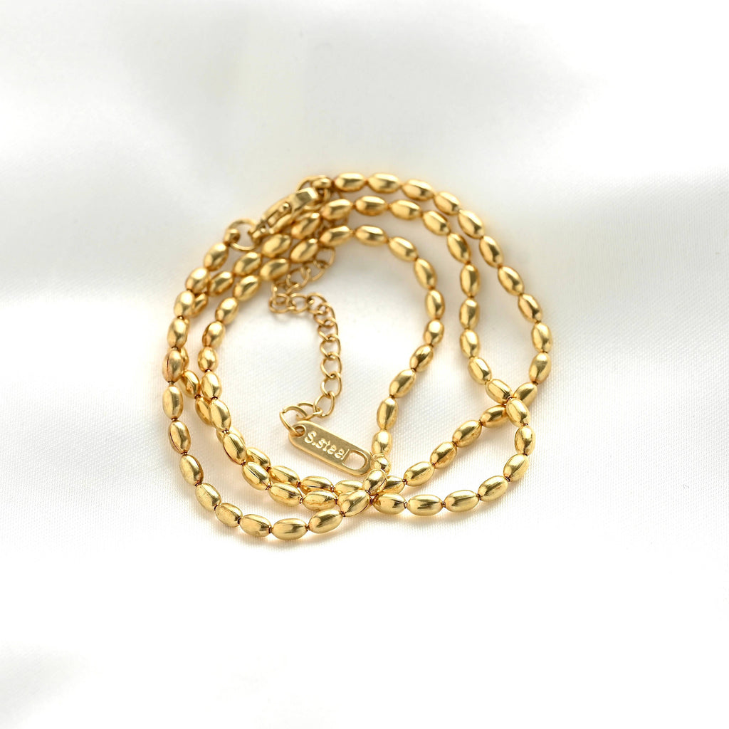 Blueyejewelry - Oval Beaded Chain Necklace - Dainty Gold Layering Necklace