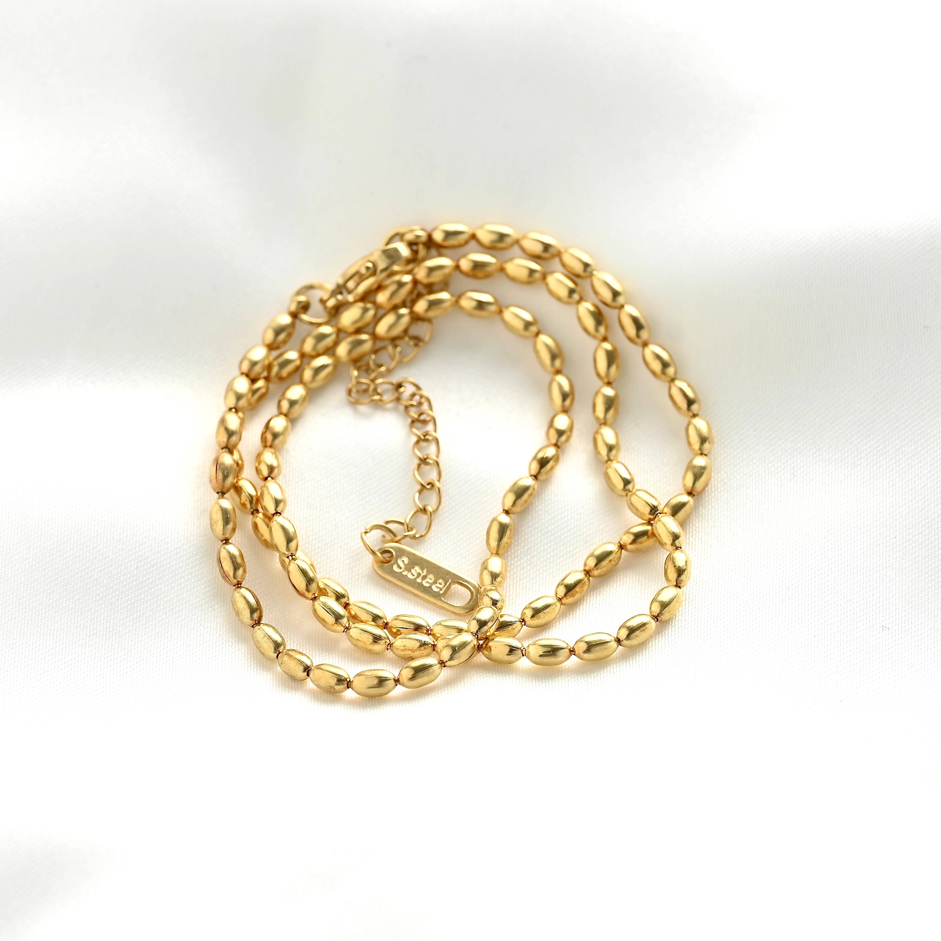 Blueyejewelry - Oval Beaded Chain Necklace - Dainty Gold Layering Necklace