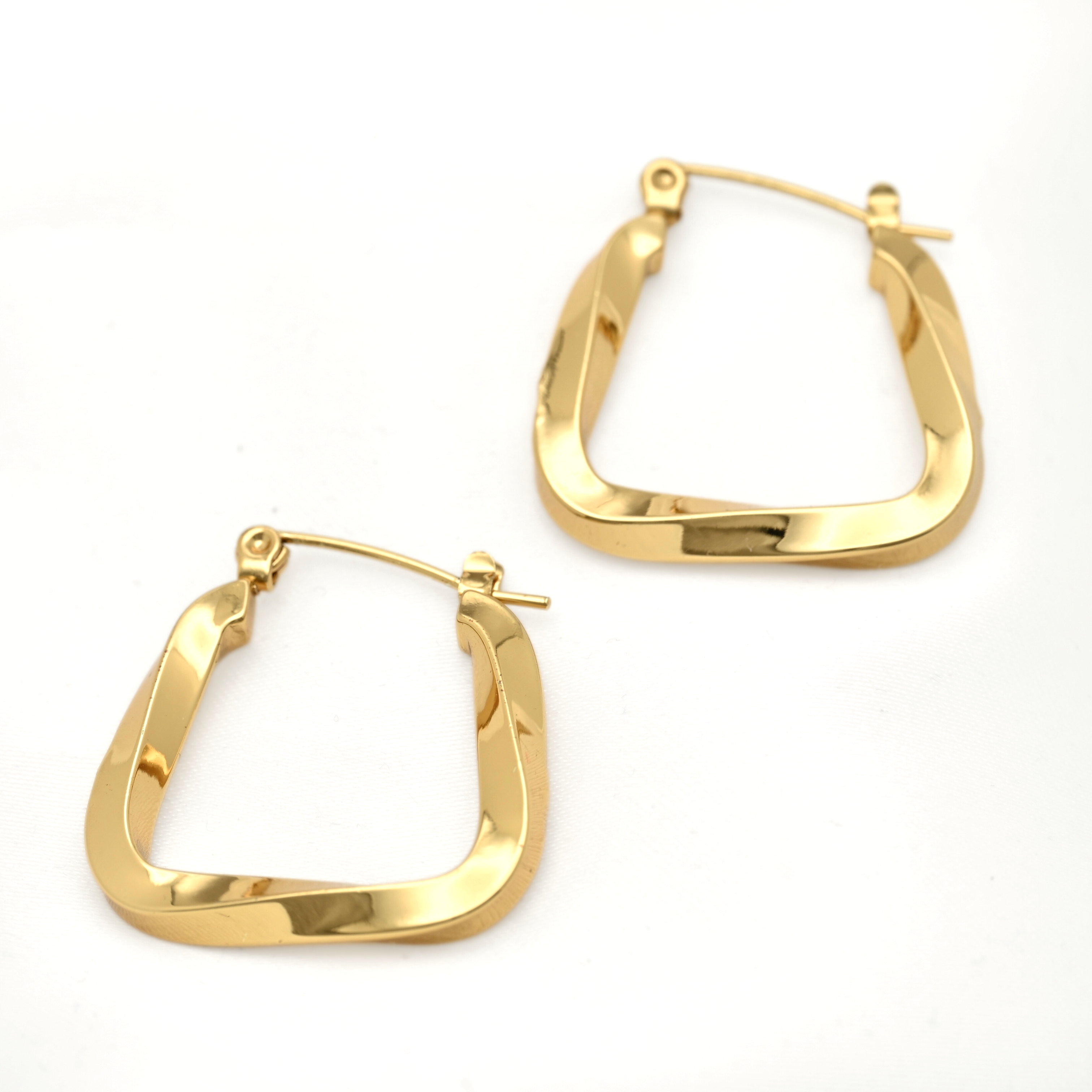Blueyejewelry - Sculpted Gold Angular Hoops - Wavy Square Hoop Earrings