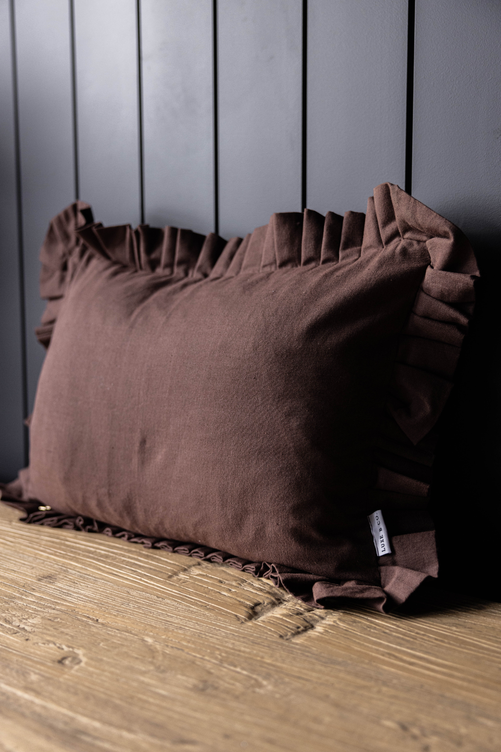 Luxe B Co- Ruffle Lumbar Pillow Cover Brown