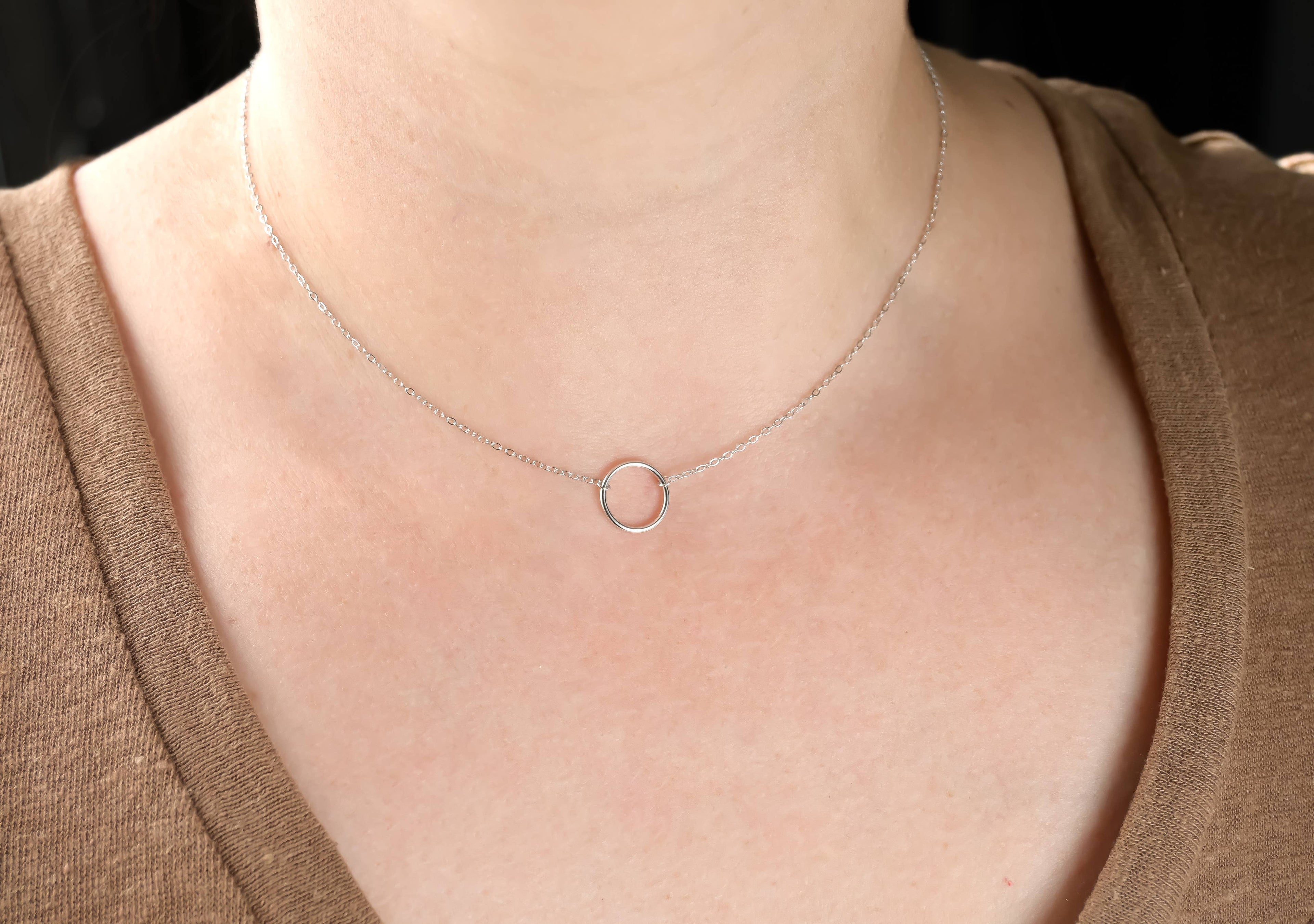 Sterling Silver Circle Link Necklace - Gold Circle Necklace