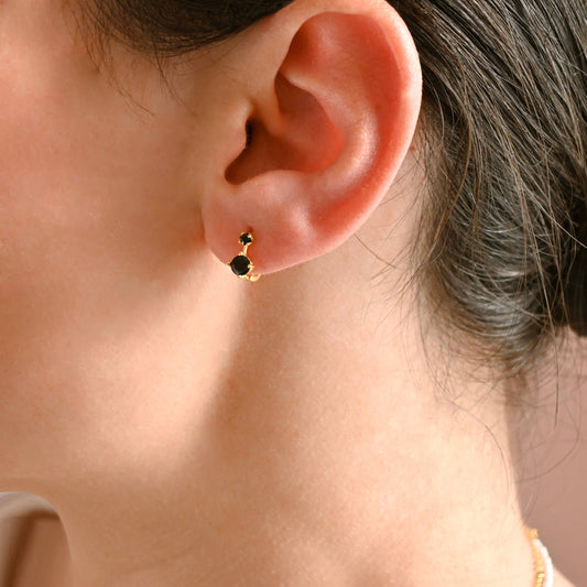 Black Diamond Huggies - Sterling Silver CZ Huggie Earrings
