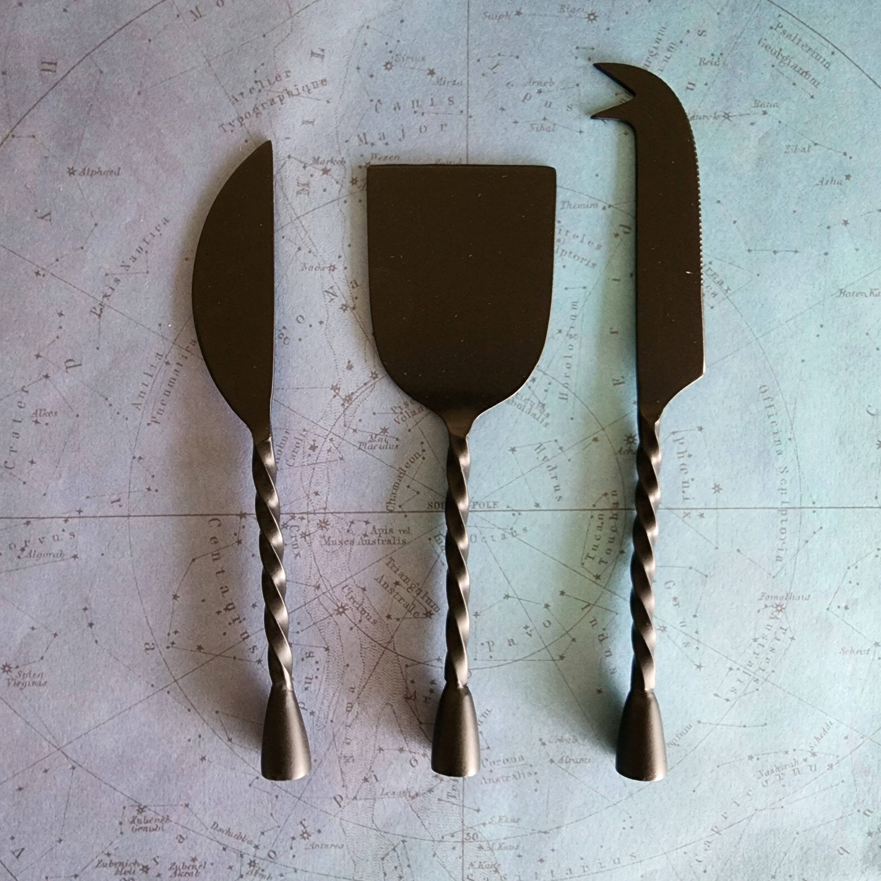 Spiral Handles Cheese Knife Set - Gold , Black & Rose Gold