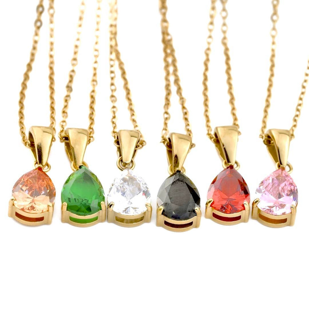 Blueyejewelry - Pear CZ Necklace - Tear Drop Diamond Birthstone Pendant
