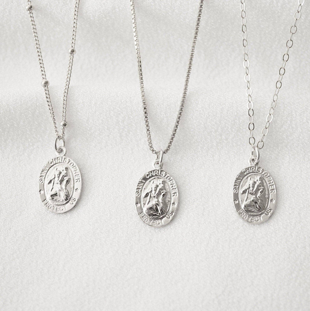 Travelers Small Silver Coin Necklace (St. Christopher)