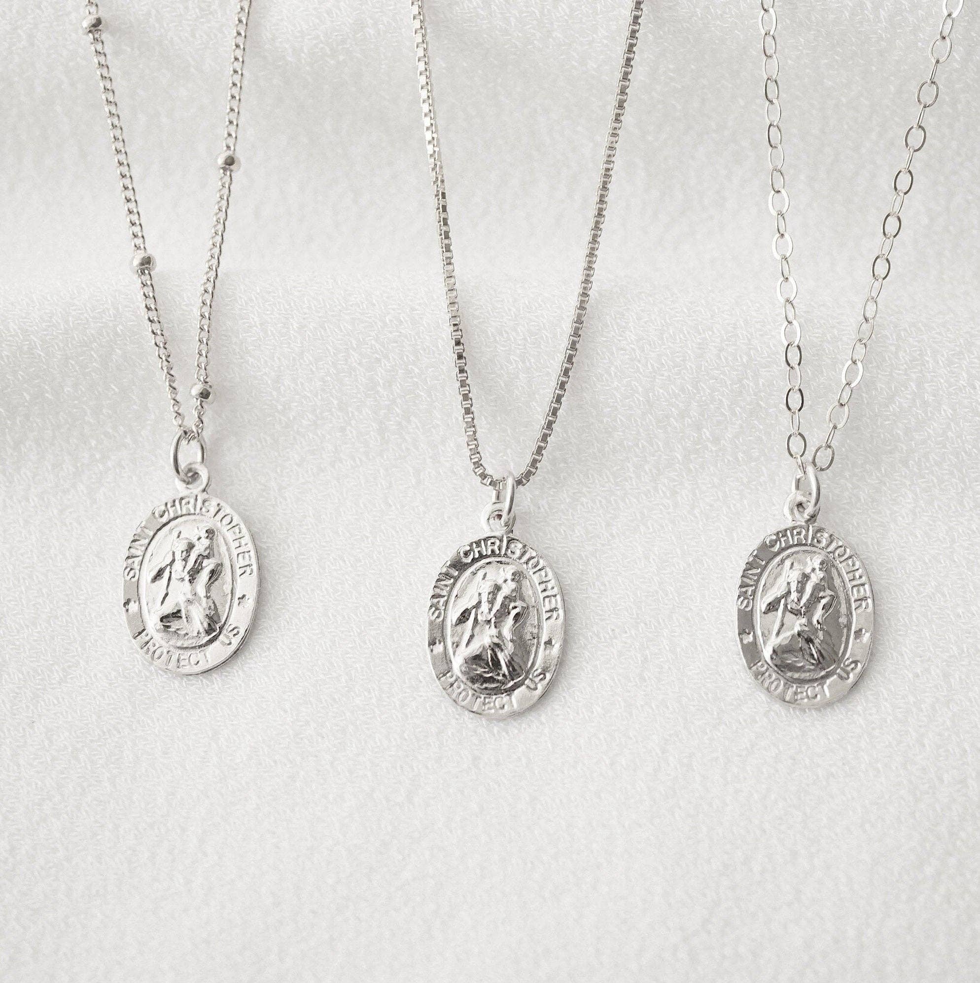 Travelers Small Silver Coin Necklace (St. Christopher)