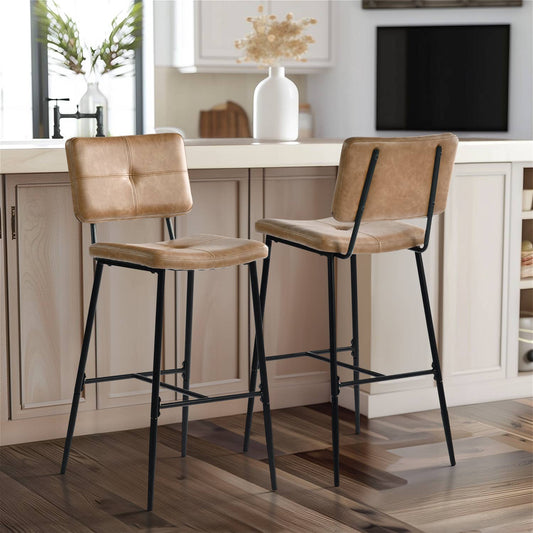 “This has to be pre-ordered, and shipping will take 2-3 weeks” Industrial Bar Stool with Cognac Faux Leather Upholstery