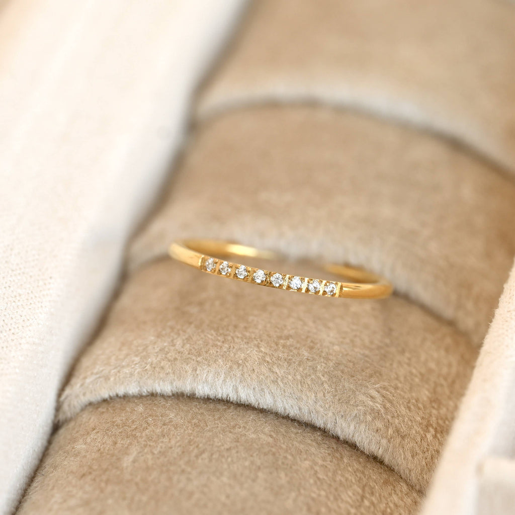 Thin Pave CZ Ring - Slim Stacker Ring - Pave Diamond Band
