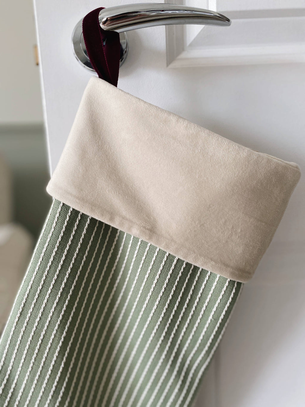 Green Stripe Luxury Velvet-Lined Christmas Stocking