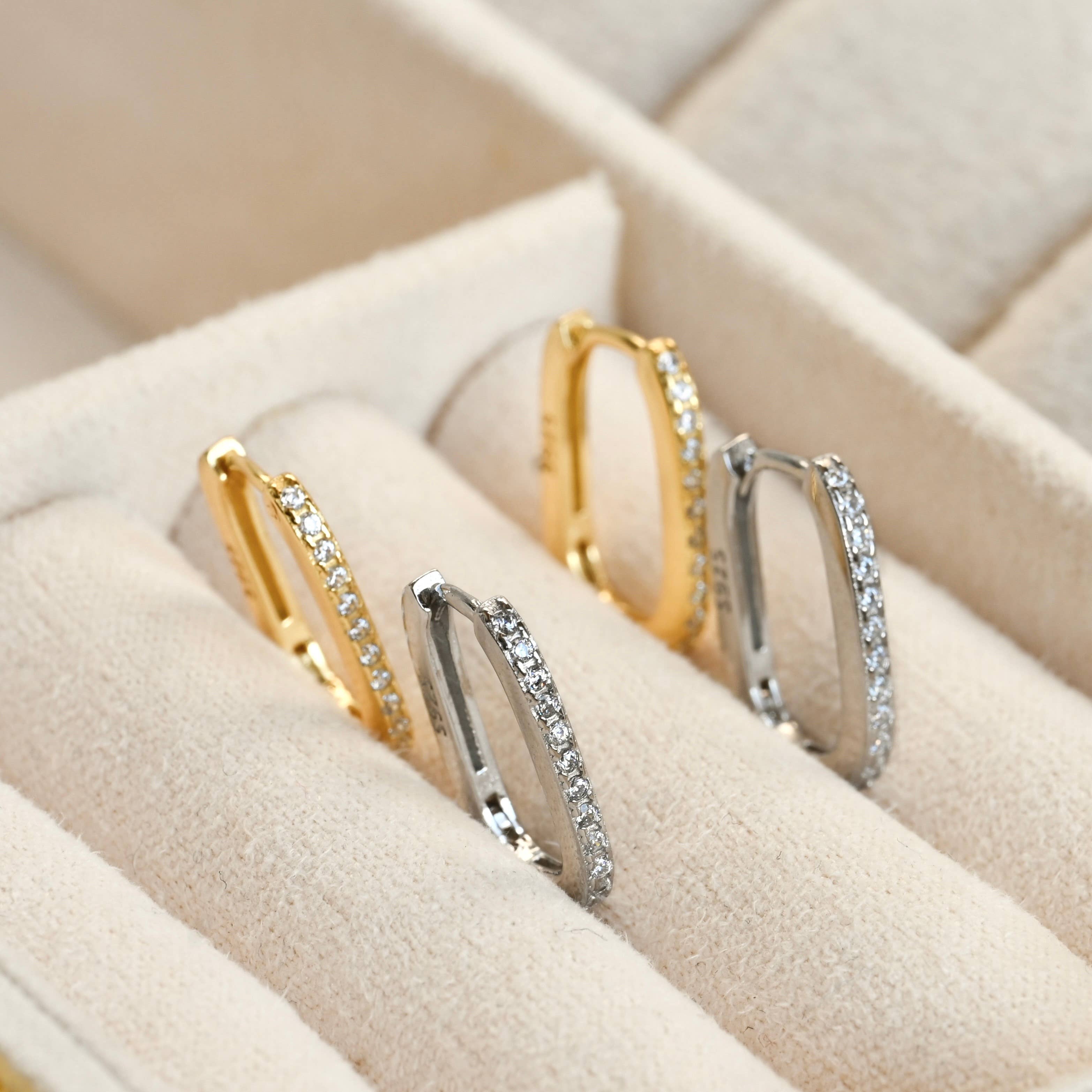 Diamond U Hoops - 925 Silver Pavé Link Hoop Earrings