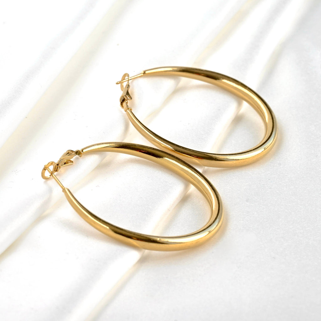 Blueyejewelry - Thick Gold Tapered Hoop Earrings - 47mm - Stainless Steel