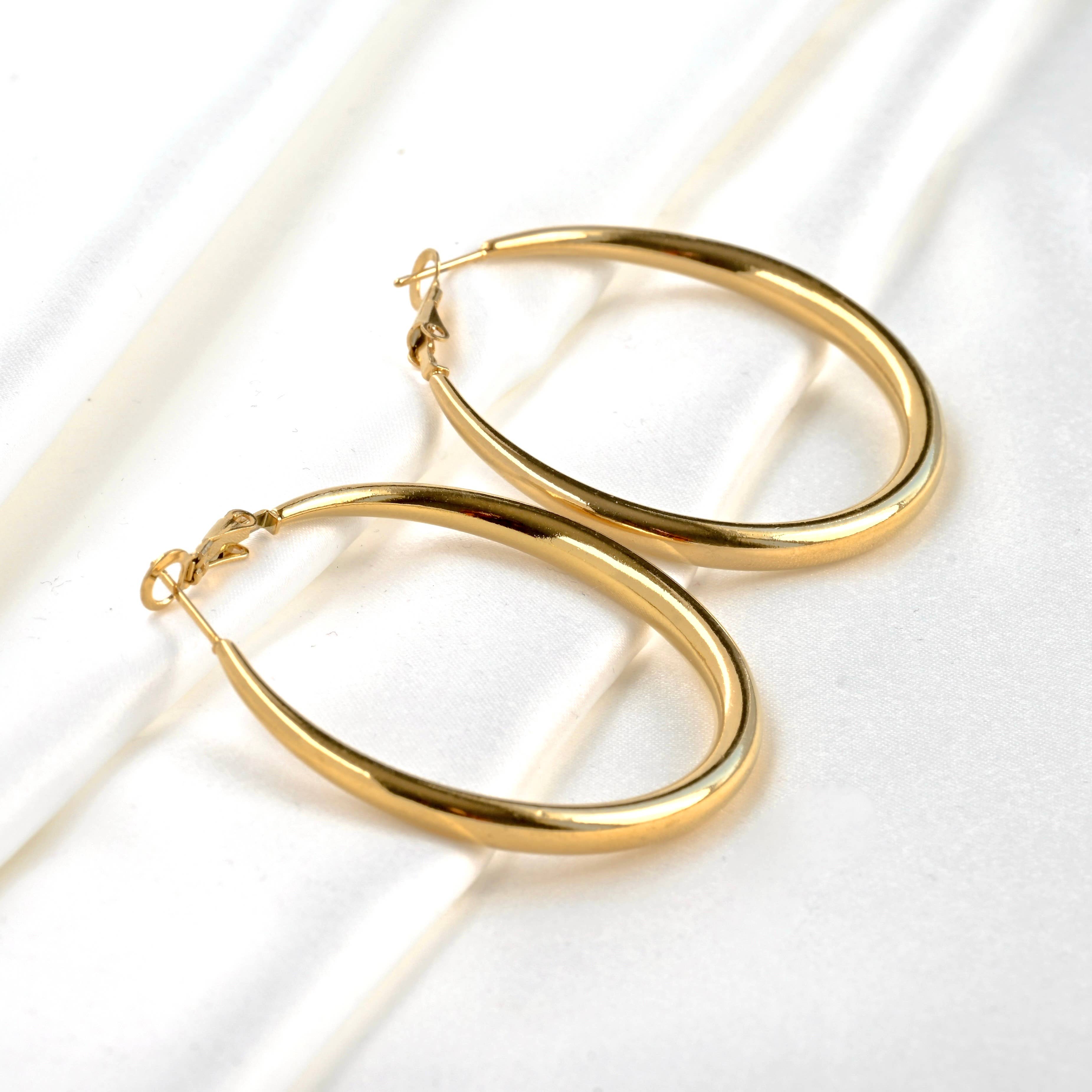 Blueyejewelry - Thick Gold Tapered Hoop Earrings - 47mm - Stainless Steel