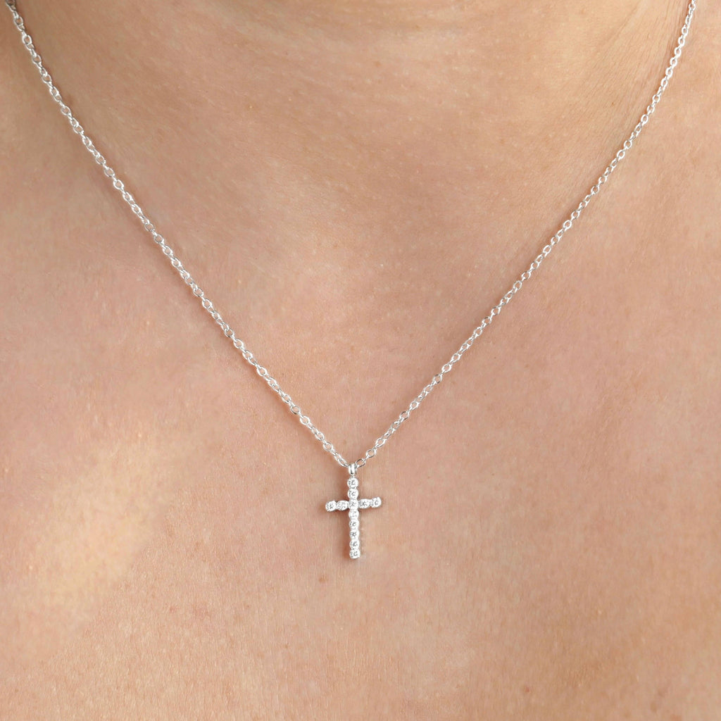 Blueyejewelry - Dainty CZ Cross Necklace - Stainless Steel