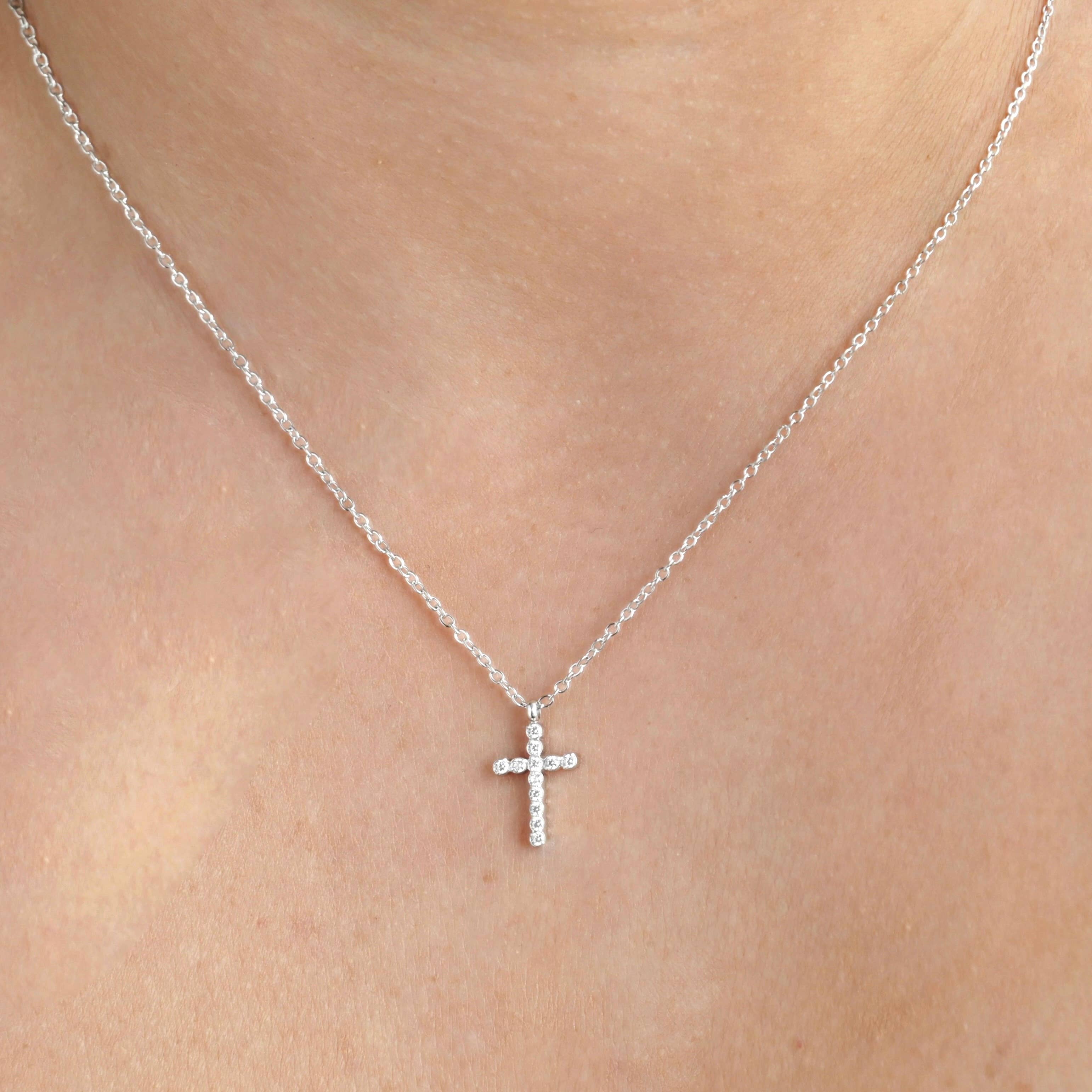 Blueyejewelry - Dainty CZ Cross Necklace - Stainless Steel