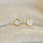 Silver Square Studs - 925 Silver Mini Square Bezel Earrings