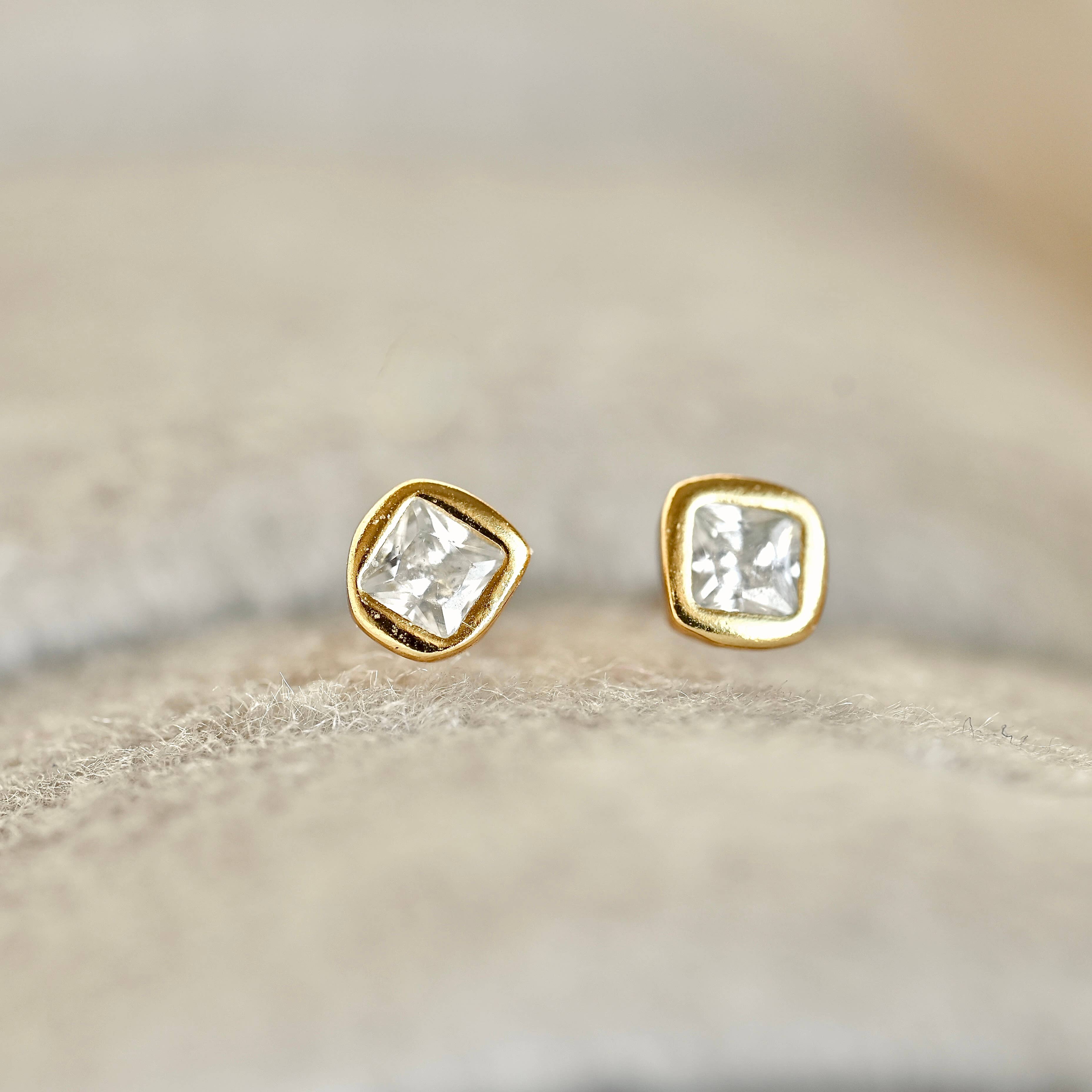 Silver Square Studs - 925 Silver Mini Square Bezel Earrings