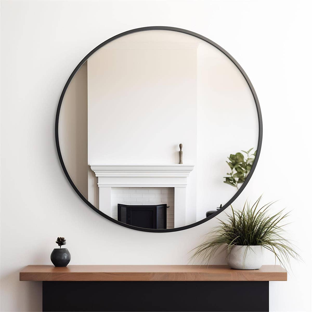 Aluminium Round Wall Mirror,35", Black