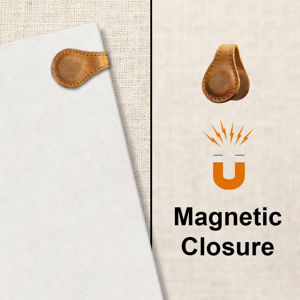 Leather Magnetic Bookmark, Handmade Leather Book mark