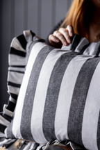 Luxe B Co-Ruffle Lumbar Pillow Cover Charcoal Black Bold Stripe