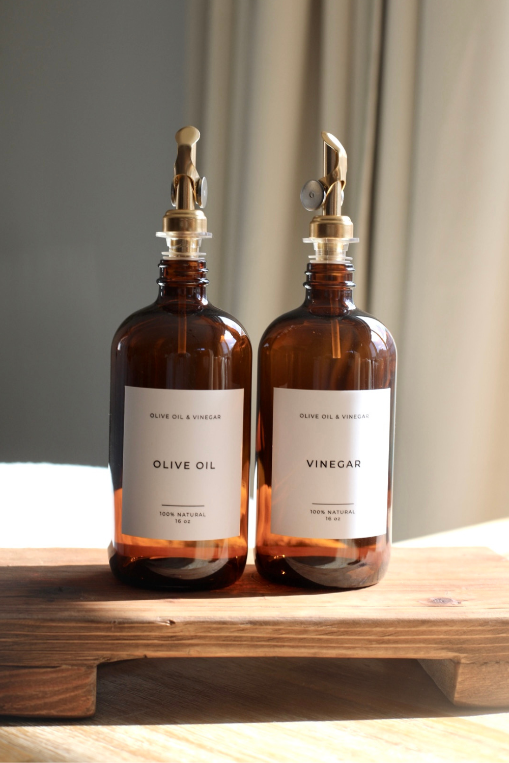 Luxe B Co- Glass Dispenser Amber Olive Oil & Vinegar Refillable Bottles