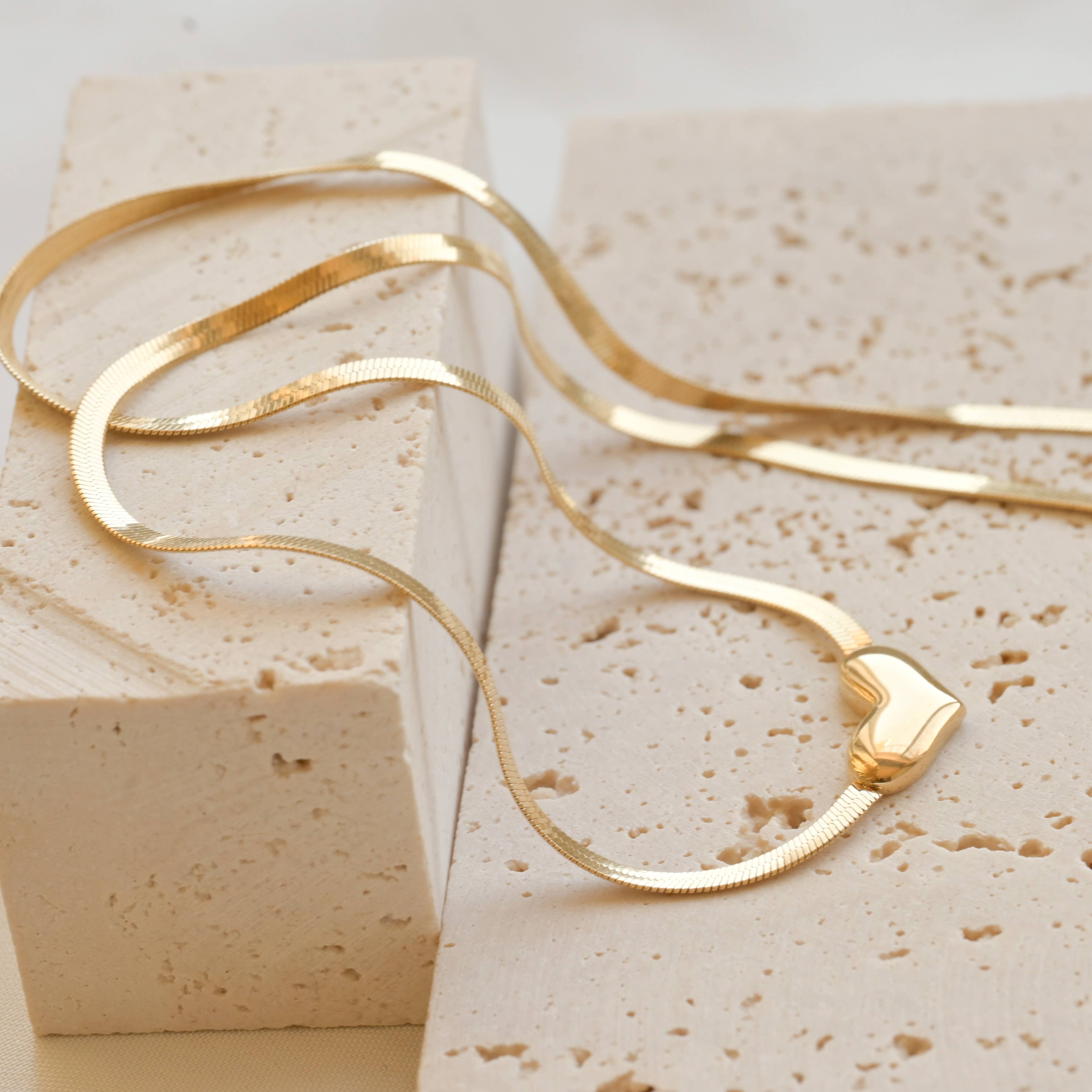 Herringbone Heart Necklace - Dainty Herringbone Necklace