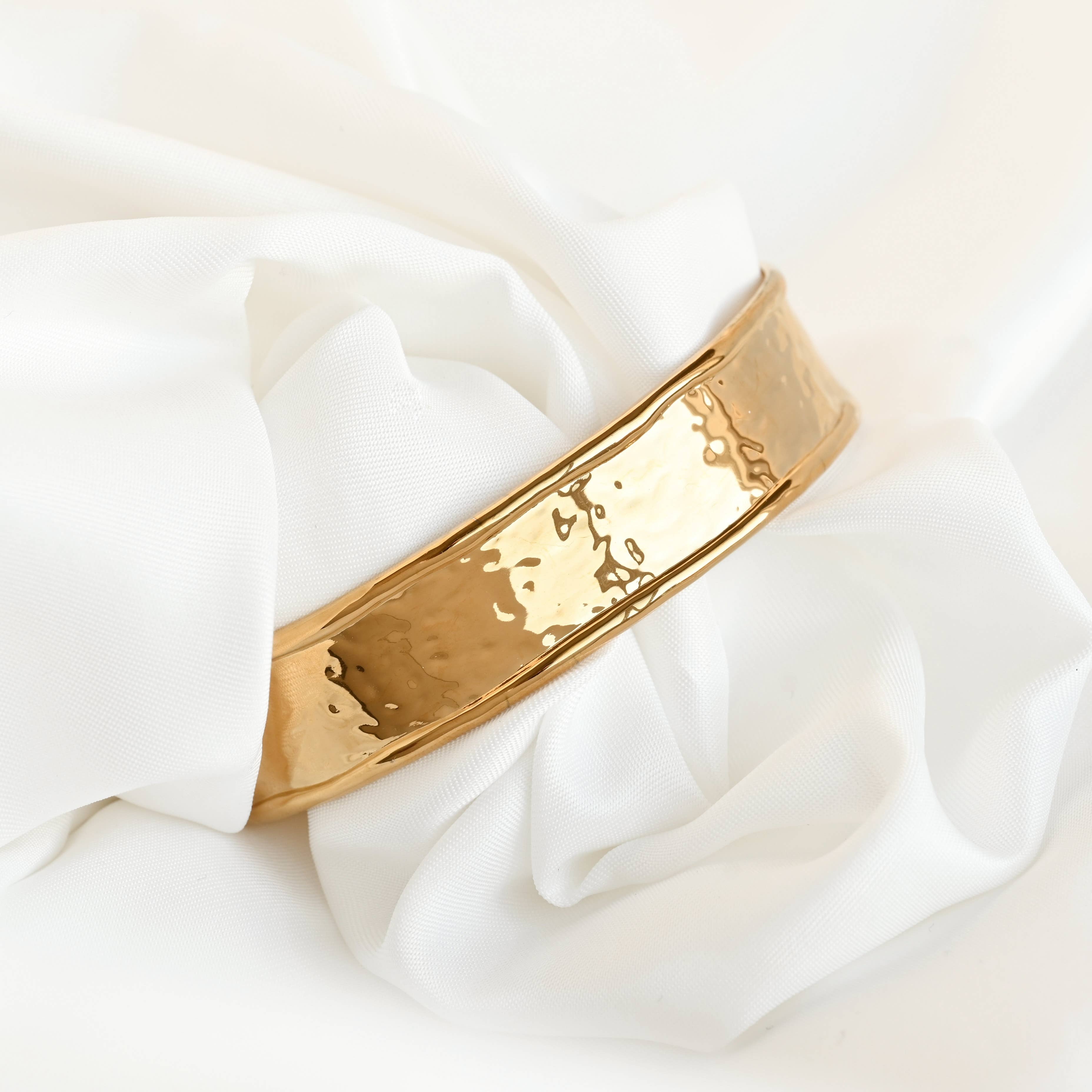 Hammered Cuff Bracelet - Waterproof Gold Statement Cuff