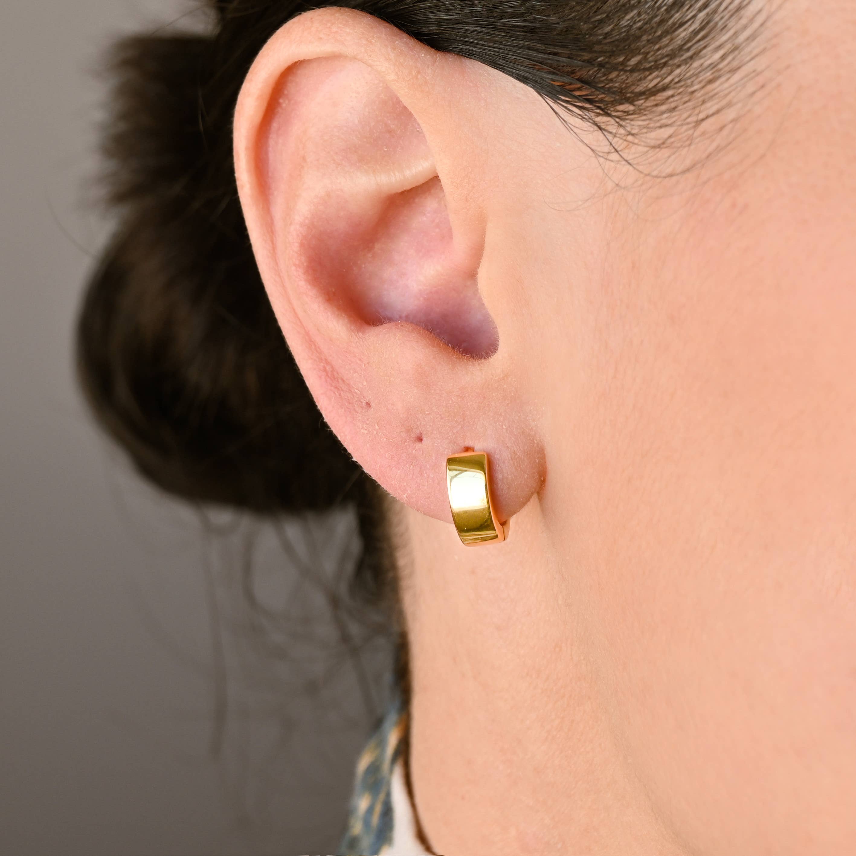 Sterling Silver Bold Hoops - Silver Wide Small Huggie Hoops