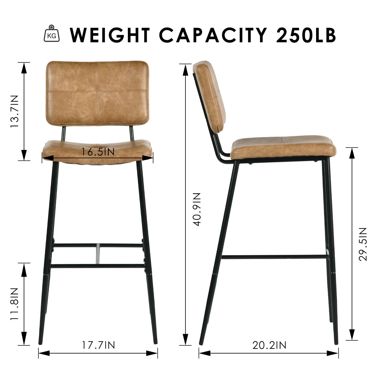 “This has to be pre-ordered, and shipping will take 2-3 weeks” Industrial Bar Stool with Cognac Faux Leather Upholstery