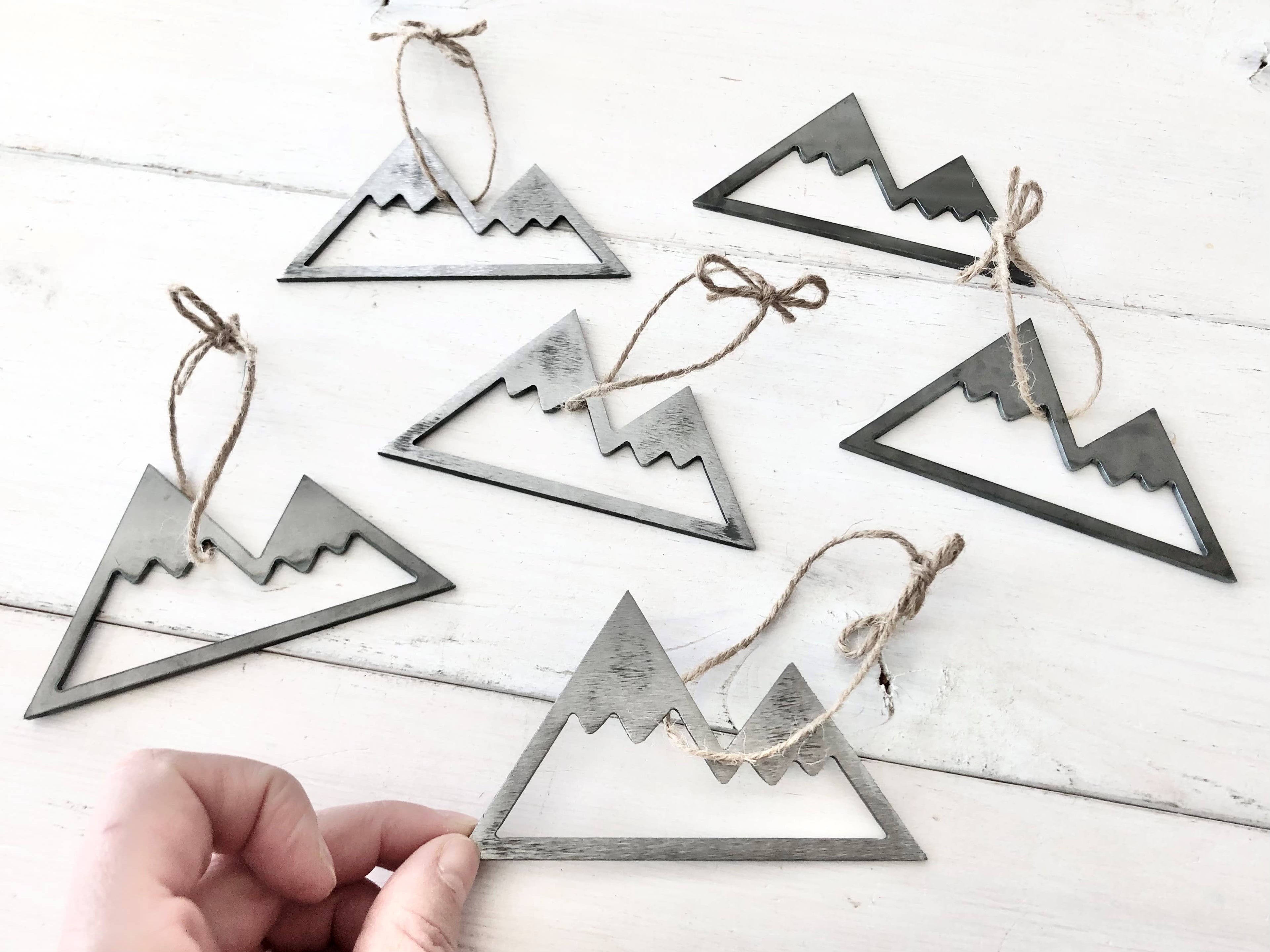 Rustic Metal Mountain Christmas Ornament