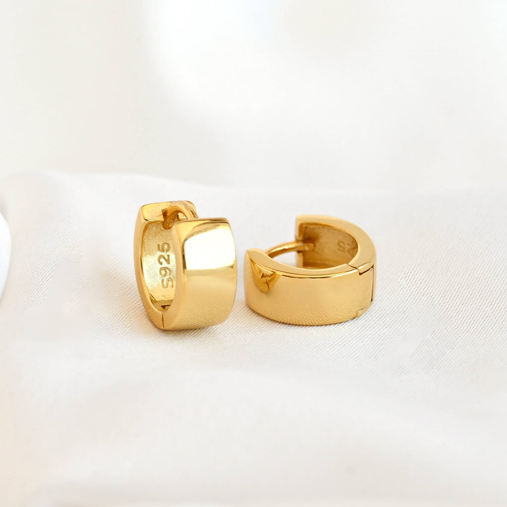 Sterling Silver Bold Hoops - Silver Wide Small Huggie Hoops