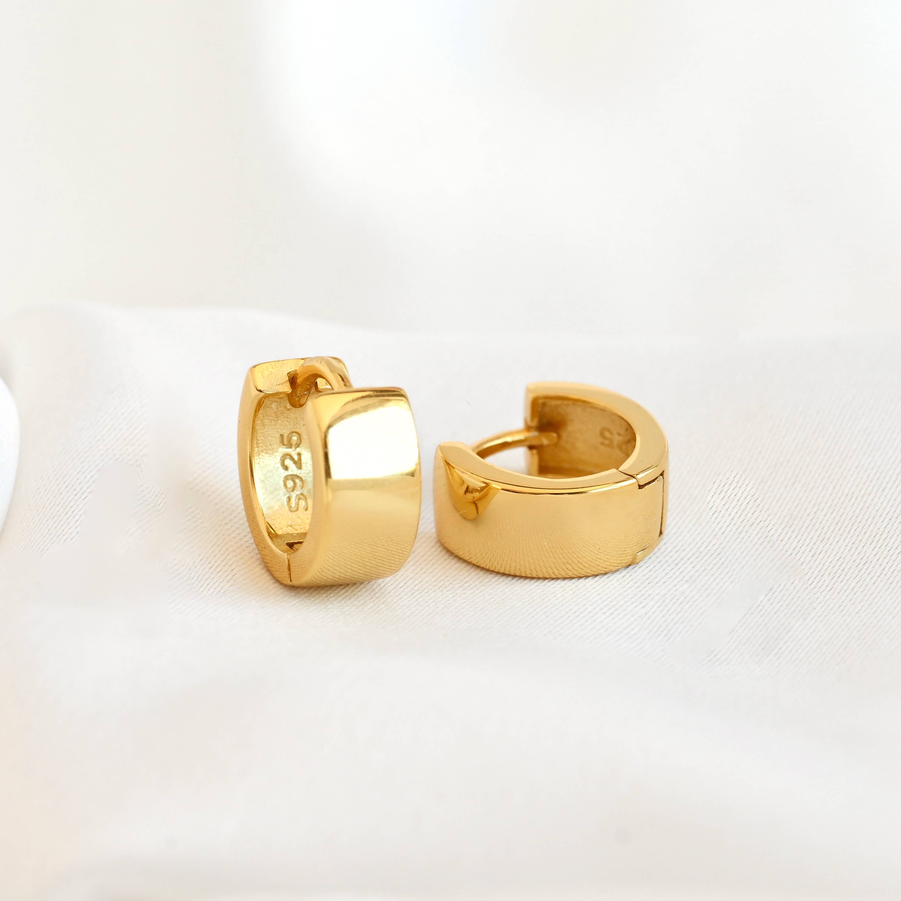 Sterling Silver Bold Hoops - Silver Wide Small Huggie Hoops