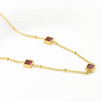 Blueyejewelry - Square Garnet Diamond Necklace - 18k Gold Stainless Steel